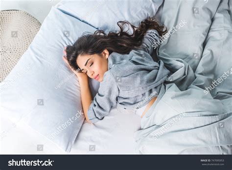 Top View Beautiful Brunette Girl Sleeping Stock Photo 747095953 Shutterstock