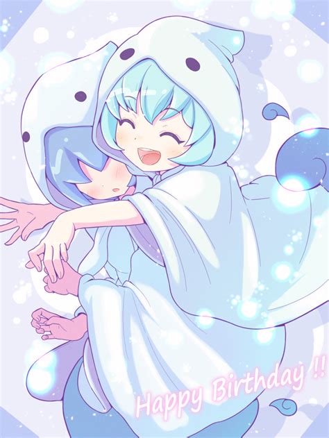 Safebooru 1boy 1girl Blue Hair Blush Brother And Sister Closed Eyes Fingernails Ghost Costume