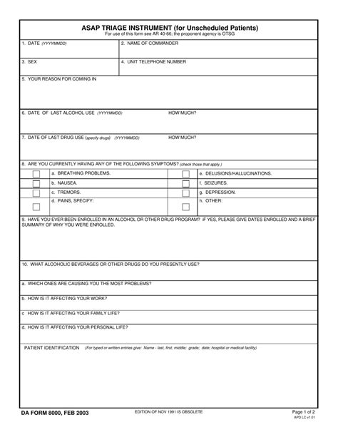 Printable Triage Form Template