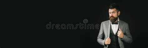 Beard Man In Suit With Classic Long Beard Bearded Gay Barber Barbershop Mustache Men Stock