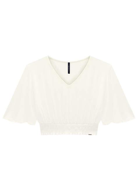 Blusa Cropped Manga Flare Lastex Off White Lunender Feminino