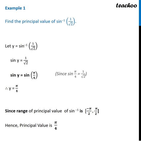 Example 1 Find Principal Value Of Sin 1 1root 2 Examples