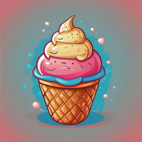 Cute Ice Cream Cone Cartoon Vector Icon Premium Ai Generated Image