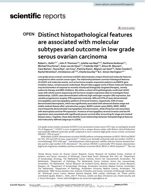 Pdf Distinct Histopathological Features Are Associated With Molecular Subtypes And Outcome In