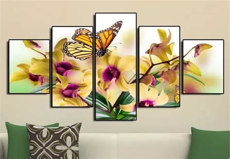 Cuadro Decorativo Flores Amarillas Mariposa Amapola 80x150 Meses Sin