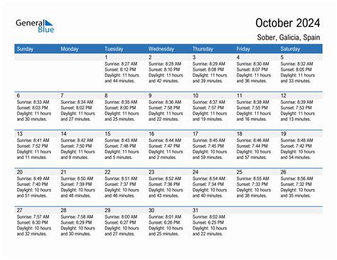 October 2024 Sunrise And Sunset Calendar For Sober PDF Excel Word