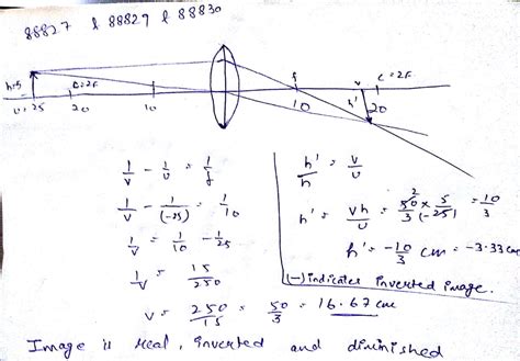 An object 5 cm high is held 25 cm away from a converging lens of focal ...