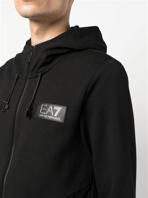 Ea7 Logo-patch Zip-up Hoodie In Black | ModeSens