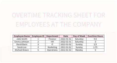 Overtime Tracking Sheet For Employees At The Company Excel Template And