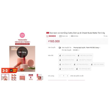 Son Kem Và Má Hồng Cathy Doll Lip Cheek Nude Matte Tint 3 5g 06 Peach Up Oreka vn