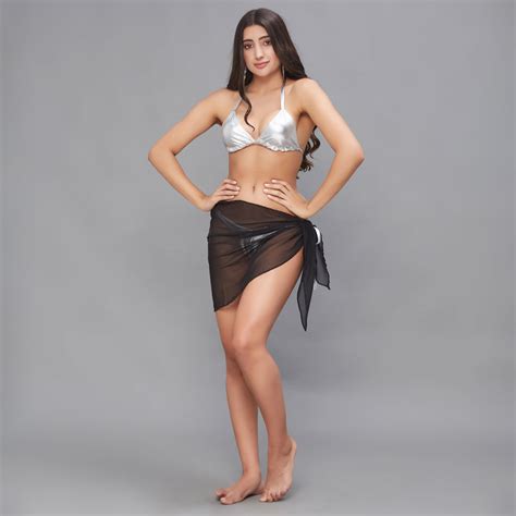 Buy Secrets By ZeroKaata Women Metallic Halter Beach Wear Swim Bikini Set With Sarong Online