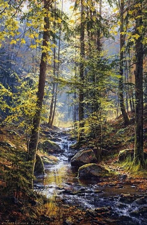 forest stream painting contemporary landscape art nature forest