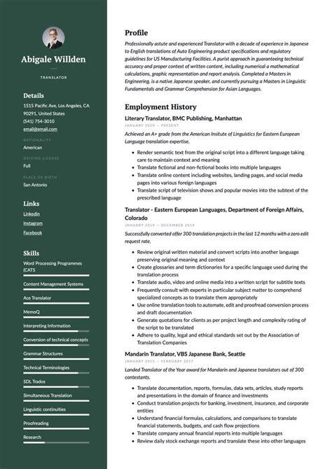 Translator Resume Writing Guide Templates Curriculum