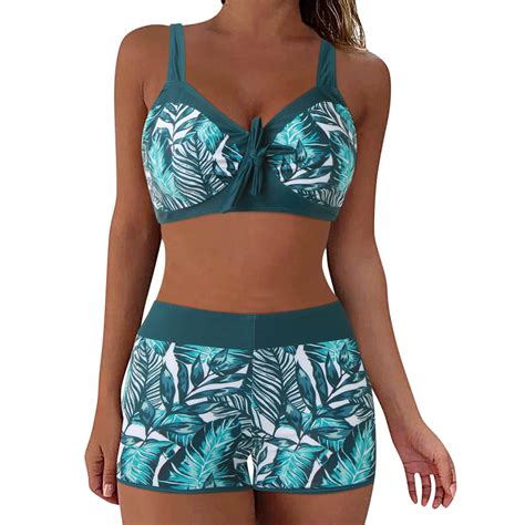 Zhaghmin Bikini Set For Women Floral Printed V Neck Lace Up Push Up