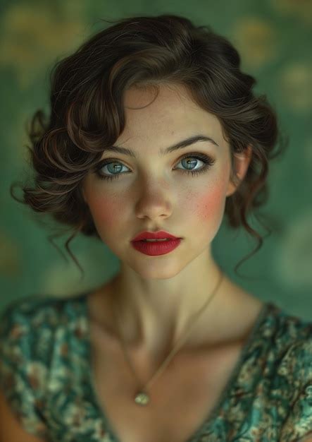 Premium Photo Woman Red Lip Green Dress Perfect Facial Curly Hair Alluring Lips Hot Petite