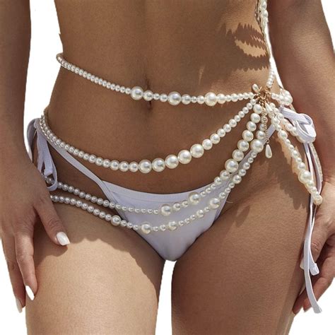 Amazon Asooll Pearl Belly Chain Layered Waist Body Chains Bikini Belly Jewelry Fashion