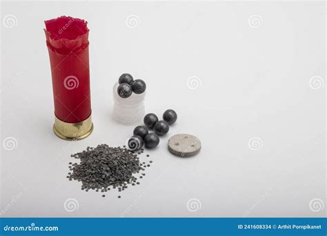 Parts Of Shotgun Shell Component On White Background Stock Photo