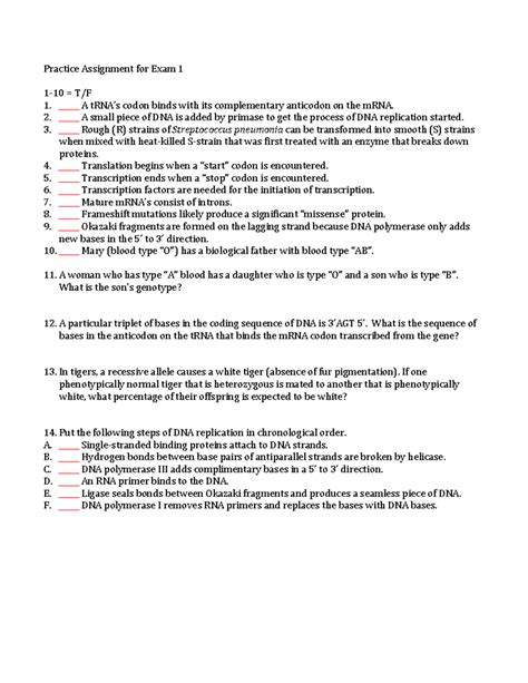 Biol Exam Practice Practice Assignment For Exam A Codon