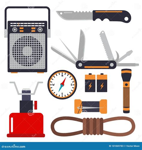 Survival Emergency Kit For Evacuation Vector Equipment Items Travel ...