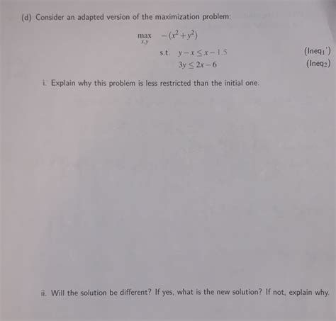 Solved Consider The Following Optimization Problem Max Chegg