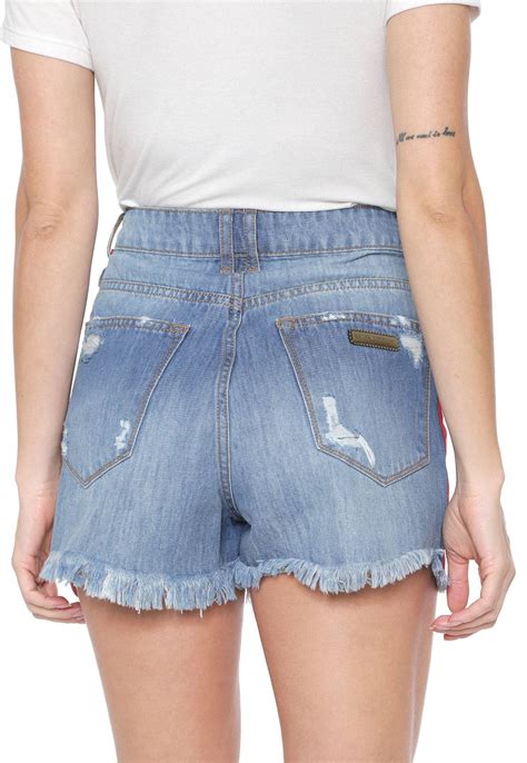 Short Jeans Lança Perfume Hot Pant Lettering Azul Compre Agora Dafiti Brasil