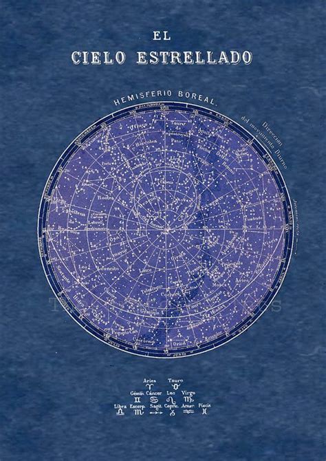 Celestial Chart Stars Northern Hemisphere Constellations Print Vintage