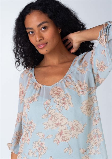 Womens Top Boho Blue And Natural Floral Blouse Lovestitch