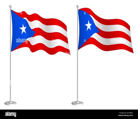 Flag Of Puerto Rico On Flagpole Waving In Wind Holiday Design Element Checkpoint For Map