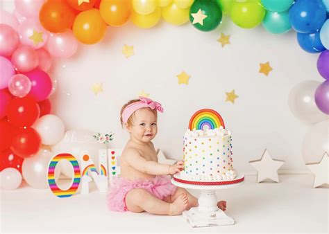 rainbow cakesmash, 1st birthday session, baby girl rainbow session ...