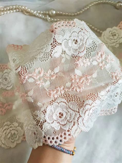 2 Yards Stretch Lace Trim Gorgeous Pink Floral Yellow Lace For Lingerie Headbands Waistbands