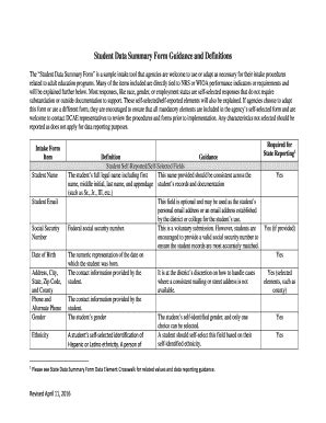 Fillable Online Fldoe Student Data Summary Form Guidance And