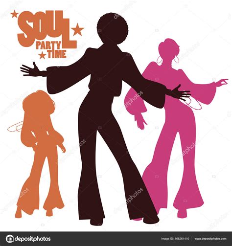 Silhouettes Of Three Dancing Soul Funk Or Disco Retro Style Stock