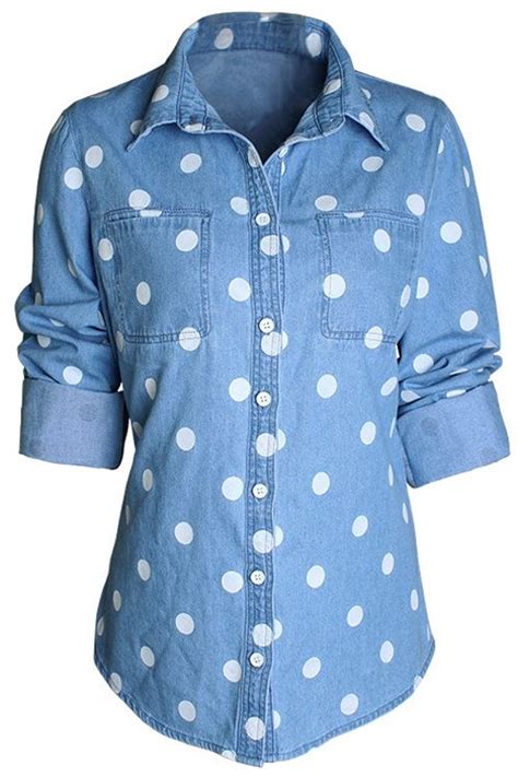 Polka Dot Print Shirt Neck Long Sleeve Shirt Dot Print Shirt Womens