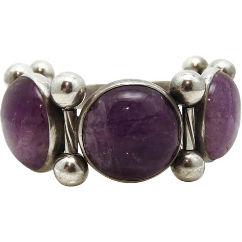 Rare Hector Aguilar Amethyst 940 Silver Taxco Mexican Id Bracelet From