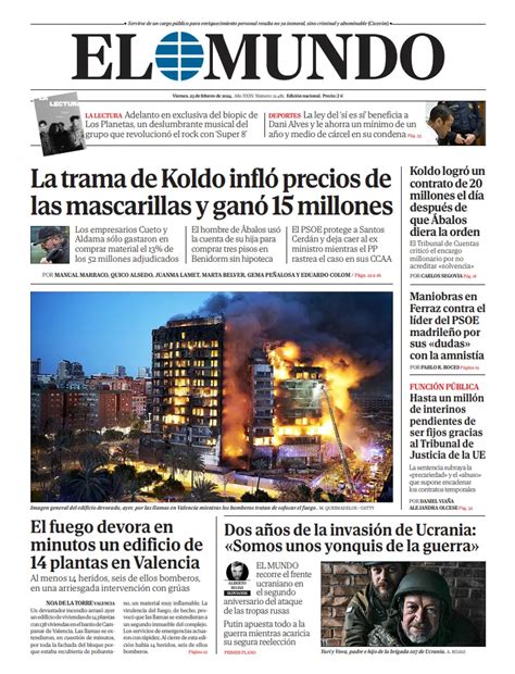 HIGHLIGHTS Cover Of EL MUNDO For Friday February 23 2024 Teller