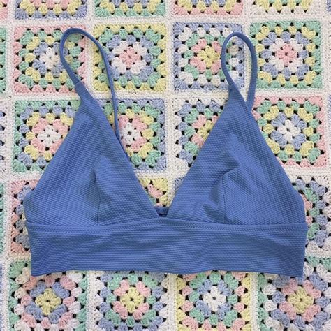 Patterned Light Blue Swimsuit Bikini Top Depop