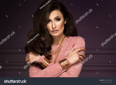 Sensual Beautiful Brunette Woman Posing Pink Stock Photo 1322416850 Shutterstock