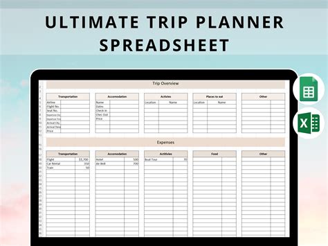 Trip Planner Spreadsheet | Excel | Google Sheets | Trip Overview