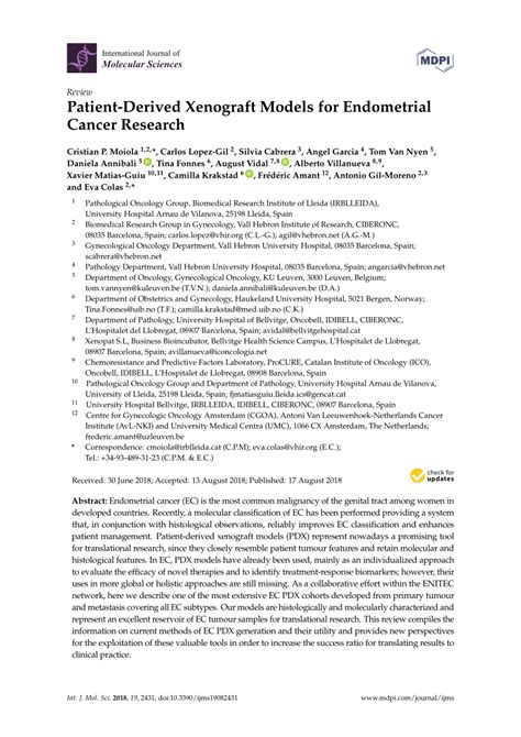 PDF Patient Derived Xenograft Models For Endometrial Cancer Research