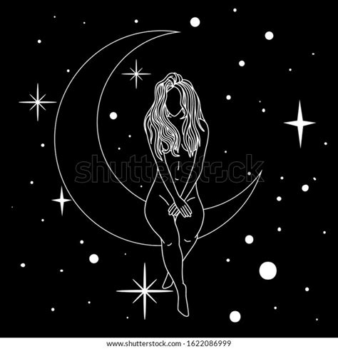 Naked Woman Sitting On Moon Trendy Stock Vector Royalty Free Shutterstock
