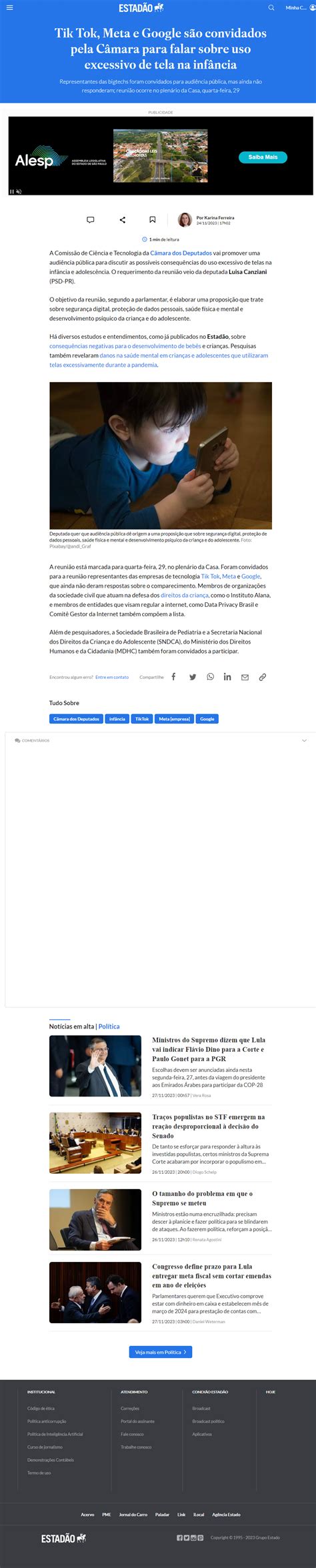 nicbr na midia tik tok meta  google sao convidados pela camara