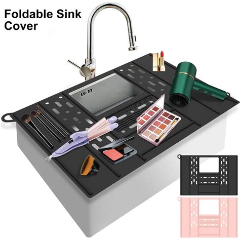 Junwell Sink Topper Cover For Bathroom Counter Spaces Organizer Makeup Mat Foldable Bathroom