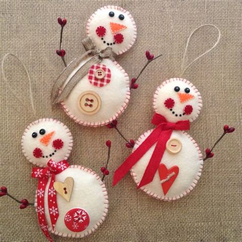 Snowman Ornaments Felt Christmas Snowman Red And White