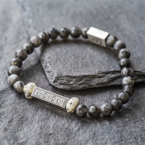 Roman Numeral Bracelet For Men Peronalized Mens Beaded Bracelet
