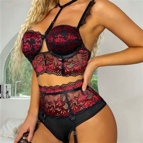 Intimates Sleepwear Nwot Sexy Red And Black Lacy Lingerie Set Poshmark