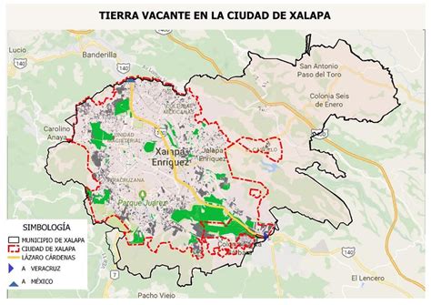 Plano de Tierra Vacante y áreas verdes en el municipio de Xalapa