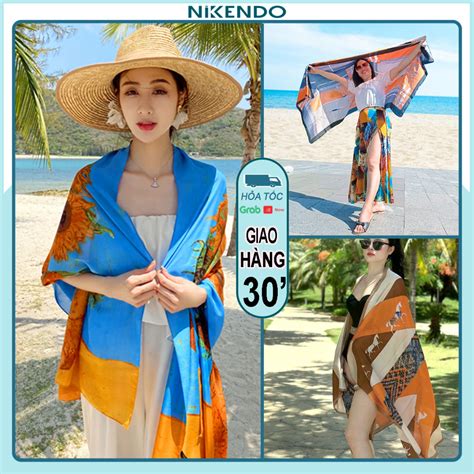 Khăn Đi Biển Quấn Bikini Bản To 180x90 Lụa Choàng Chống Nắng Trùm Đầu Làm Sarong Đa Năng Hàn
