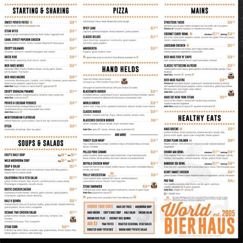 1600 World Bier Haus Restaurant And Lounge Menu In Calgary Alberta Canada