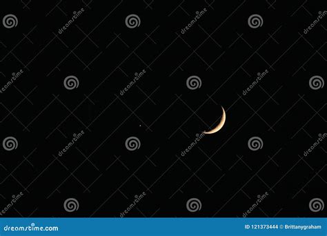 Crescent Moon and Venus in Night Sky Stock Photo - Image of yellow