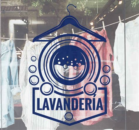 Vinilo para escaparate Elementos de lavandería en círculo TenVinilo